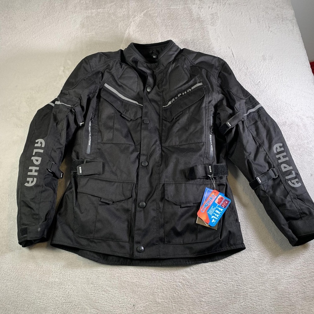 Alpha Cycle Gear Jacket Mens Medium Black Motorcycle Textile CE Armor‎ NEW